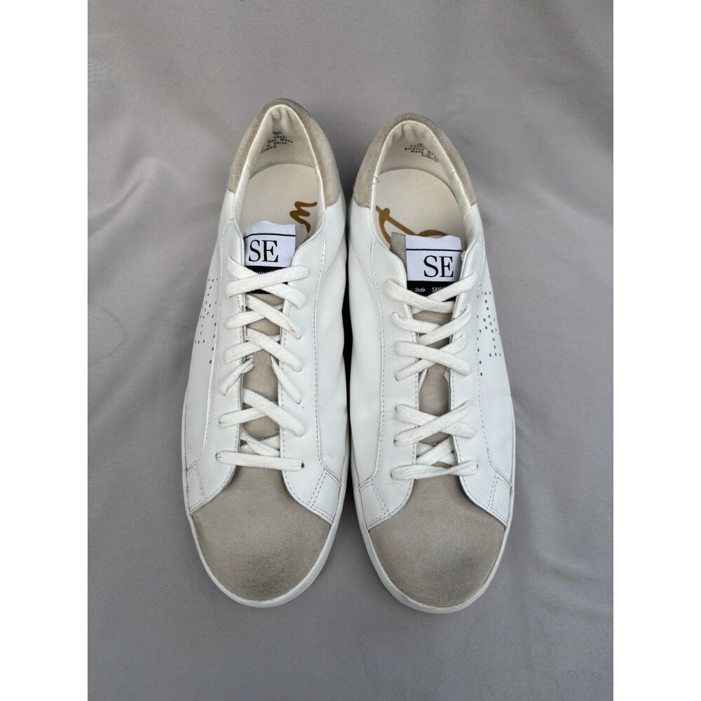 Sam Edelman Sneaker Womens 10M White Aubrie Round Toe Lace Up Casual Leather